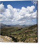Magnificent Mountain Range And Valley View From The Ancient Hilltop In Mycenae Greece Acrylic Print