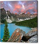 Colorful Sunrise At Moraine Lake In Banff National Park Acrylic Print