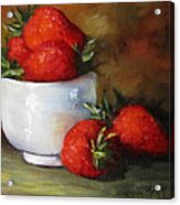Painting Of Red Strawberries In Rice Bowl Acrylic Print
