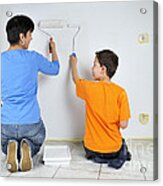 Paintwork - Mother And Son Painting Wall Together Acrylic Print