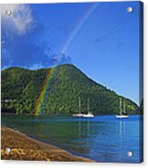 Rainbow And Boats- St Lucia Acrylic Print