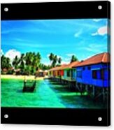 Rainbow Hut #beach #blue #sky Acrylic Print