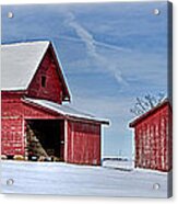 Red Barns In The Snow Acrylic Print