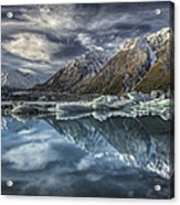 Reflection In Glacial Lake At Tasman Acrylic Print