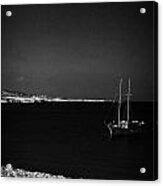 Sailing Boat Moored In A Quiet Bay Near Cape Gkreko Greco Republic Of Cyprus Acrylic Print