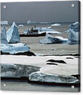 Ship Rrs Bransfield Among Icebergs Acrylic Print