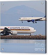 Singapore Airlines And Delta Airlines Jet Airplane At San Francisco International Airport Sfo Acrylic Print