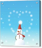 Snowman Wearing Christmas Costume And Standing On Top Of A Snow Mountain Acrylic Print