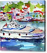 Yachting Off The Coast Of Amalfi Italy Watercolor Acrylic Print