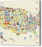 Animal Map Of United States For Children And Kids #1 Acrylic Print