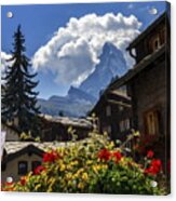 Matterhorn And Zermatt Village Houses, Switzerland Acrylic Print