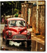 Red Retromobile. Morris Minor #1 Acrylic Print