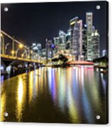 Singapore River At Night With Financial District In Singapore #1 Acrylic Print