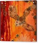Steampunk Owl Red Horizon Acrylic Print