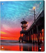 Sunset At Huntington Beach Pier #1 Acrylic Print
