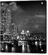 The Blue Walking Bridge At Night In Grand Rapids #1 Acrylic Print