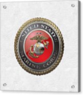 U. S.  Marine Corps  - U S M C  Emblem Over White Leather Acrylic Print