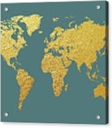 World Map Gold Foil #1 Acrylic Print