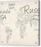 Writing Text Map Of The World Map Acrylic Print