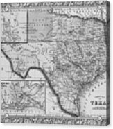 1800s Historical Map Of Texas In Black And White Acrylic Print