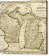 1800s Historical Michigan And Wisconsin Map Sepia Acrylic Print