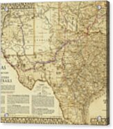 1876 Great Texas And Southwestern Cattle Trails Map Acrylic Print