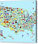 Animal Map Of United States For Children And Kids #2 Acrylic Print