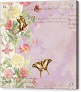Fleurs De Pivoine - Watercolor W Butterflies In A French Vintage Wallpaper Style #2 Acrylic Print