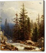Forest Landscape With An Angler Acrylic Print