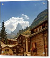 Matterhorn And Zermatt Village Houses, Switzerland #2 Acrylic Print