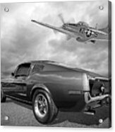 P51 With 1968 Mustang Black And White Acrylic Print