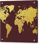 World Map Gold Foil #2 Acrylic Print