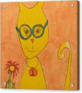 Yellow Cat With Glasses Acrylic Print