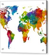 Map Of The World Map Watercolor Acrylic Print