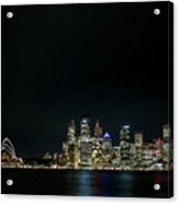 View Of Sydney City Harbour In Australia At Night #3 Acrylic Print