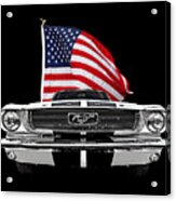 66 Mustang With U.s. Flag On Black Acrylic Print