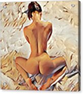 8797s-mak Watercolor Of Nude On Fabric Long Neck Broad Shoulders Slim Waist Acrylic Print