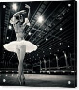 A Beautiful Ballerina Dancing In Studio Acrylic Print