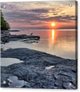 A Flat Rock Sunset With Seagull Acrylic Print