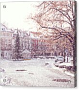 A Street In Warsaw, Poland On A Snowy Day Acrylic Print