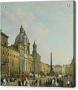 A View Of Piazza Navona With Elegantly Dressed Figures Acrylic Print