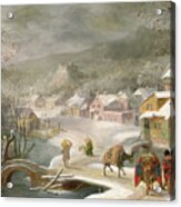 A Winter Landscape With Travellers On A Path Acrylic Print