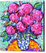 Abstract Pink Hydrangeas Modern Textural Impressionist Impasto Knife Oil Painting Ana Maria Edulescu Acrylic Print