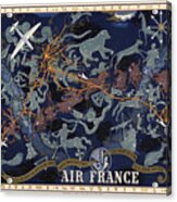 Air France - Illustrated Poster Of The Constellations - Blue - Celestial Map - Celestial Atlas Acrylic Print