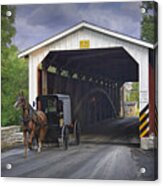 Amish Buggy With Covered Bridge Acrylic Print