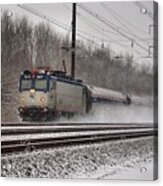 Amtrak In Snowstorm Acrylic Print