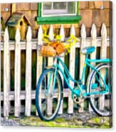 Aqua Antique Bicycle Along Fence Acrylic Print
