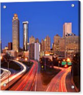 Atlanta Skyline In Morning Downtown Light Trails Color Acrylic Print