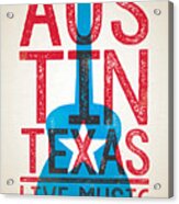 Austin Poster - Texas - Live Music Acrylic Print