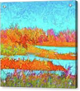 Autumn Grassy Meadow With Floating Lakes Acrylic Print